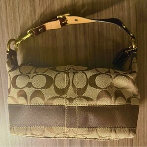 Coach Signature Jacquard Mini Hobo Shoulder Bag Brown Tan F40024 Y2K Small Purse